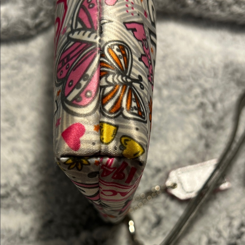 Coach Poppy Butterfly Graffiti Wristlet in Sateen Finish and Silver Hardware - Picture 6 of 11